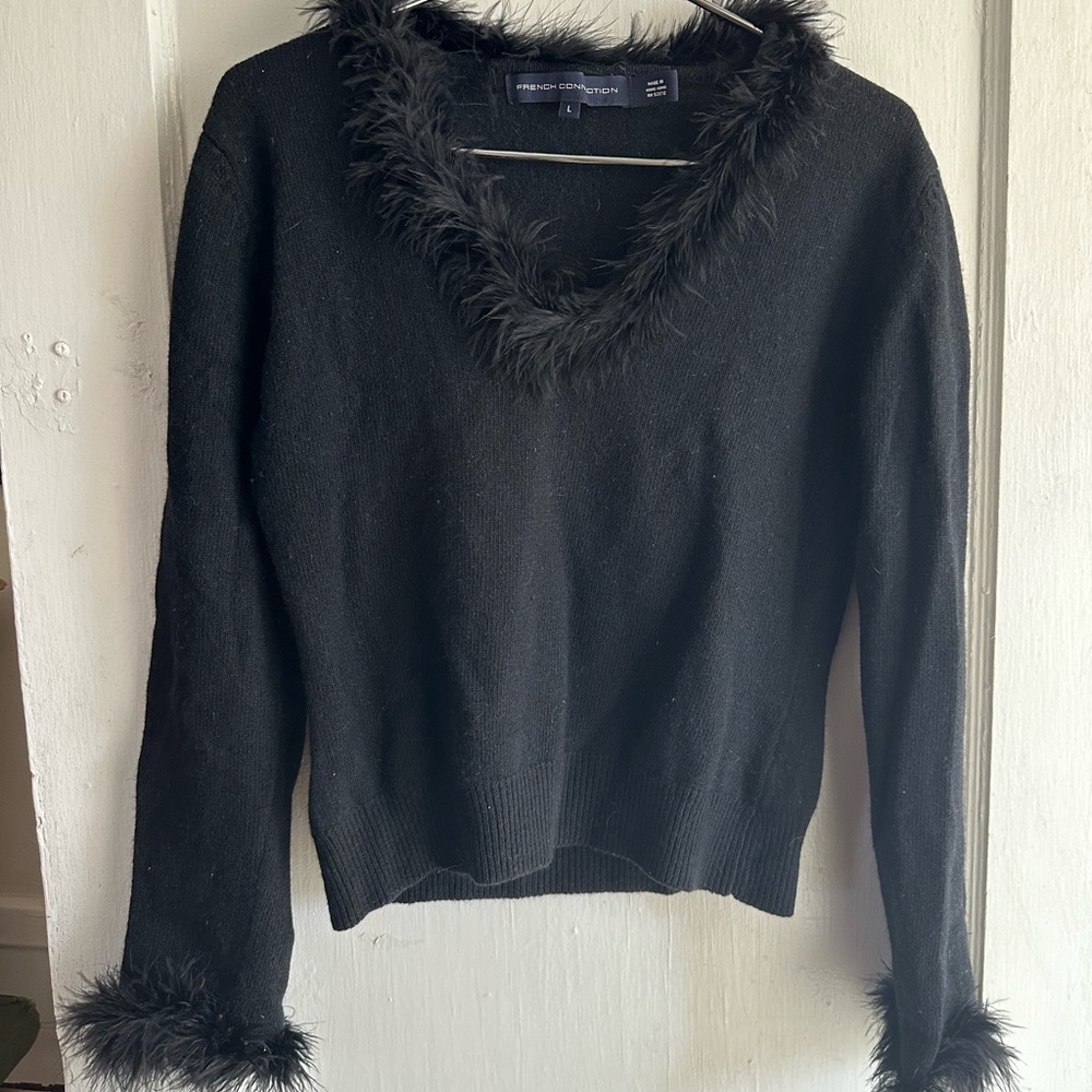 Vintage French Connection Sweater with feather trim